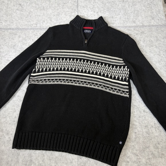 Chaps Other - Chaps Men’s Black Knit Quarter Zip 1/4 Sweater Size M Winter Pullover Patterned